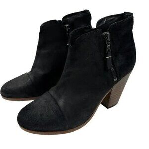 RAG & BONE NEW YORK Margot Black Leather Heeled Side Zip Ankle Booties Size 7